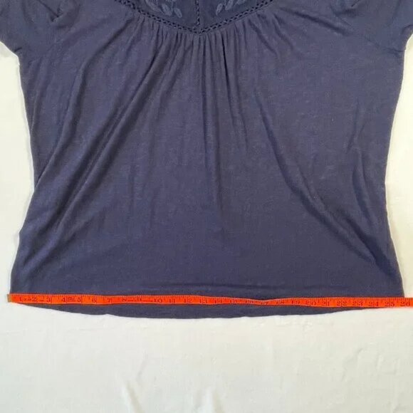 Caslon Embroidered Yoke Slub Jersey Knit Tee Navy Crew Neck Size XL - Picture 8 of 10